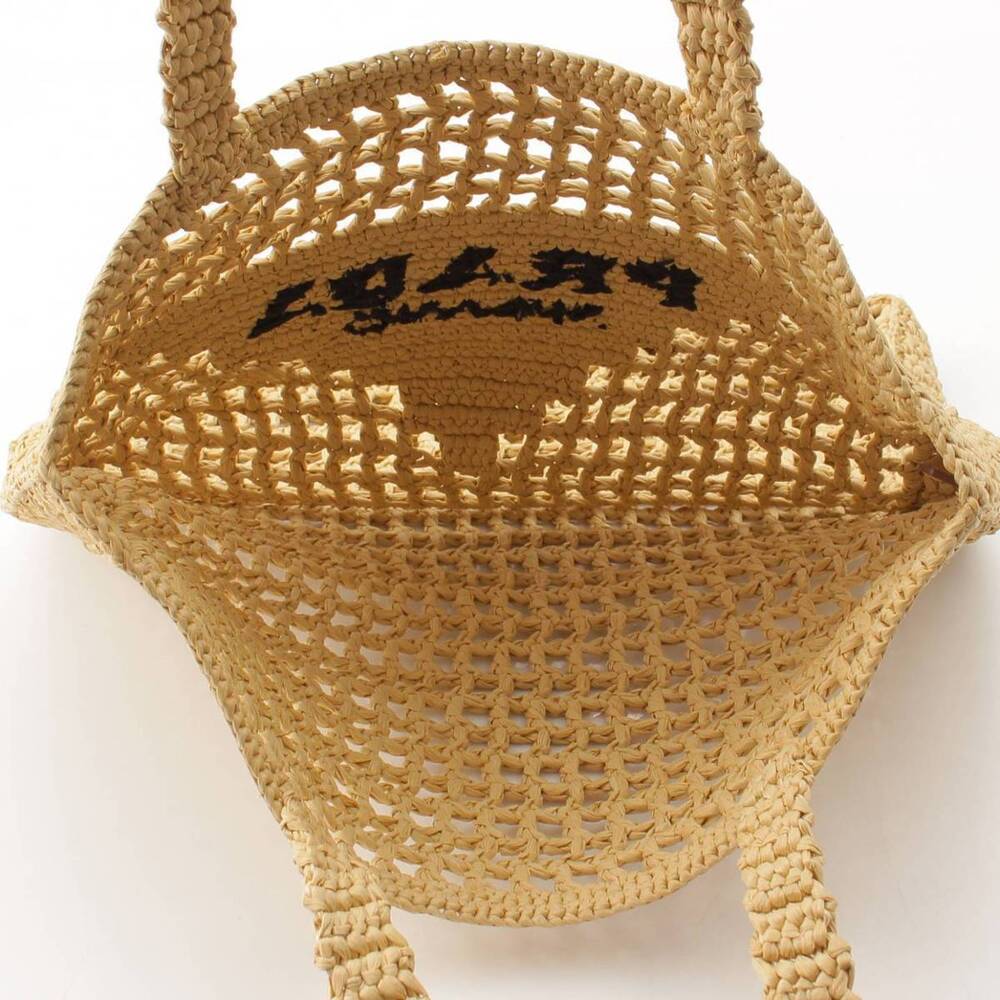 Prada Crochet Raffia Bag Beige Logo Tote Triangle - Picture 6 of 6